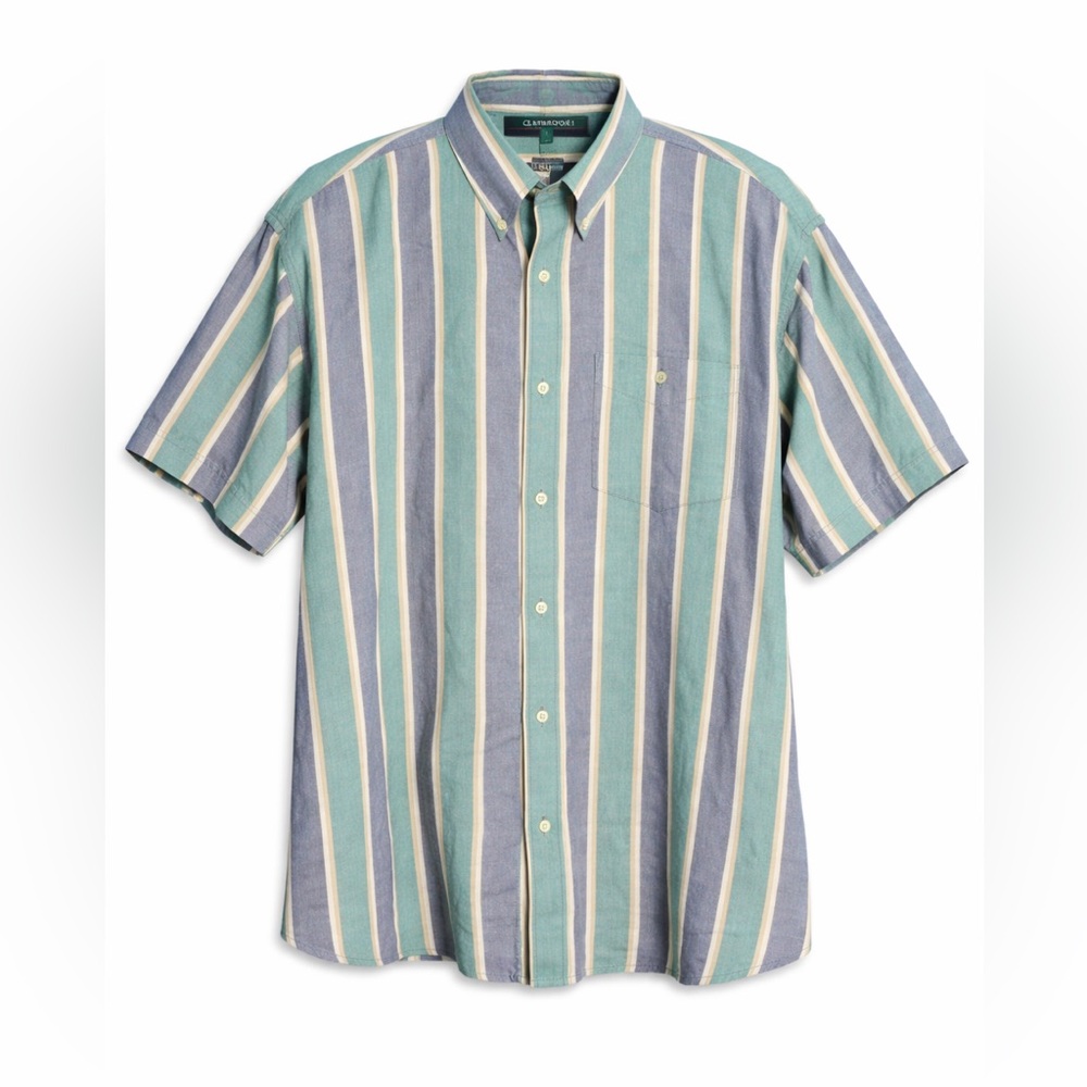 Claybrooke Vintage Striped Button Down Shirt Men’s Large Green Blue Cotton
